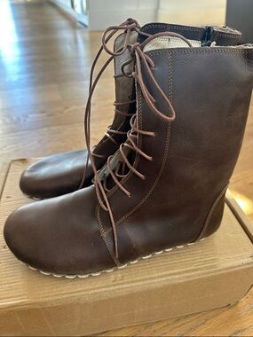 ATLANTIS Brown Lace-Up Leather Mid-Calf Boots. Earthing Boots